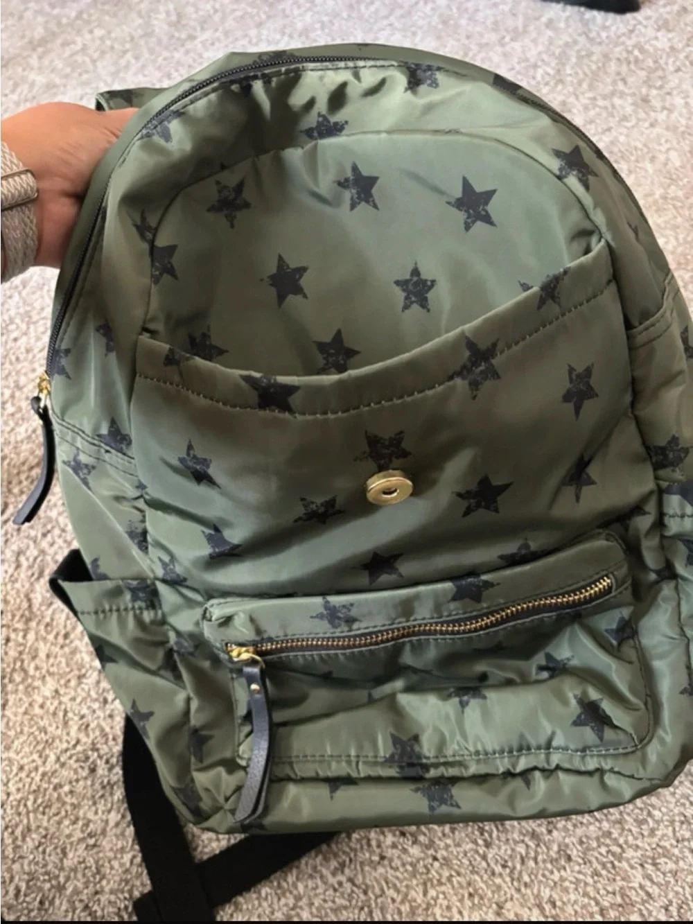 Olive Green Star-Print Nylon Backpack